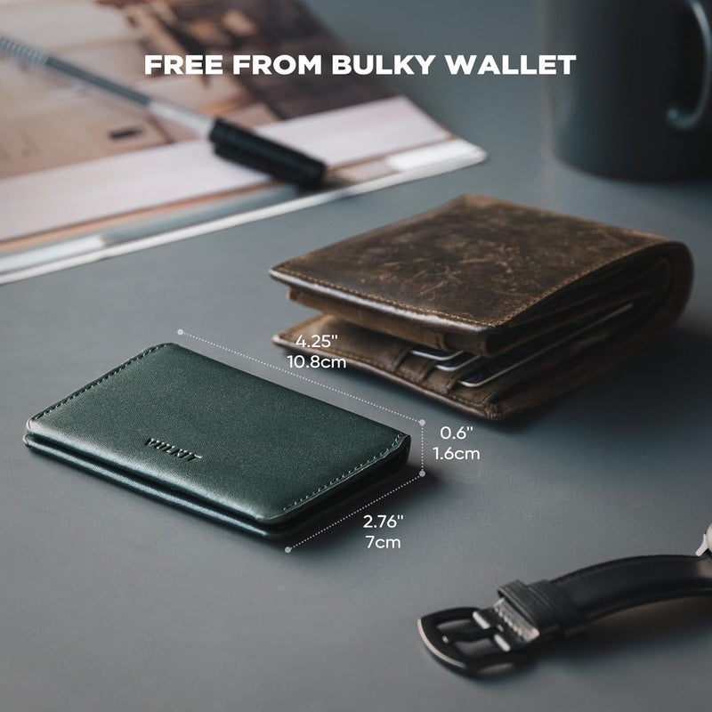 VULKIT حامل بطاقات رفيع بسيط مع حماية RFID من الجلد لمحفظة بطاقات الائتمان بحجم الجيب مع إغلاق مغناطيسي - Image 4